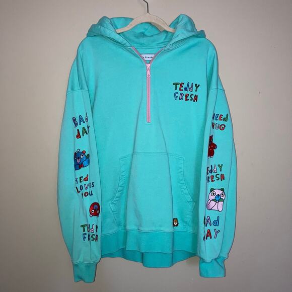 Teddy Fresh I Need A Hug Quarter Zip Hoodie Sweatshirt Pullover Size L Large - Picture 2 of 16